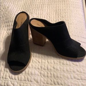 Black suede mules with open toe
